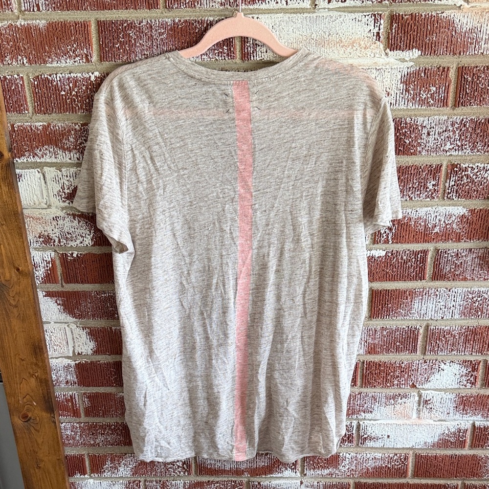 Lou & Grey Beige 100% Linen Top w/Pink Stripe XL V-Neck Casual Elevated Basic